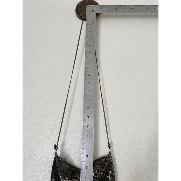 Vintage Whiting & Davis Gunmetal Mesh Shoulder Evening Y2K Minimal Glam Purse - Picture 6 of 7